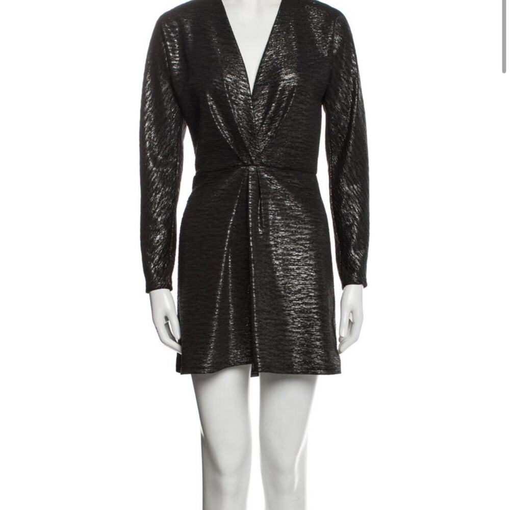 Reformation Black Faux Leather Sheath Dress V-Neck Long Sleeve Size Medium EUC